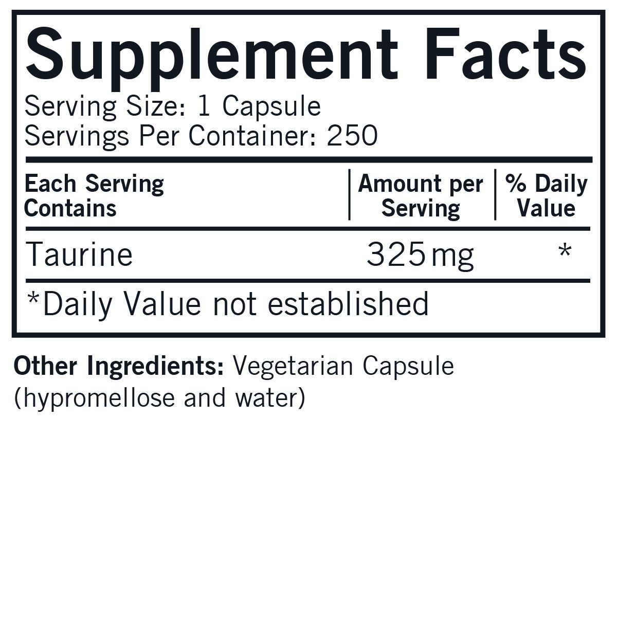 L-Taurine 325mg Hypo Capsules 250 ct