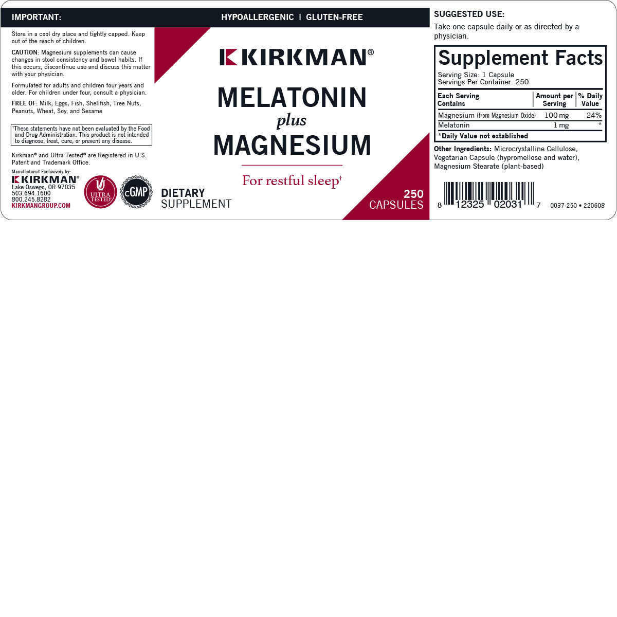 Melatonin Plus Magnesium Hypo Caps 250ct