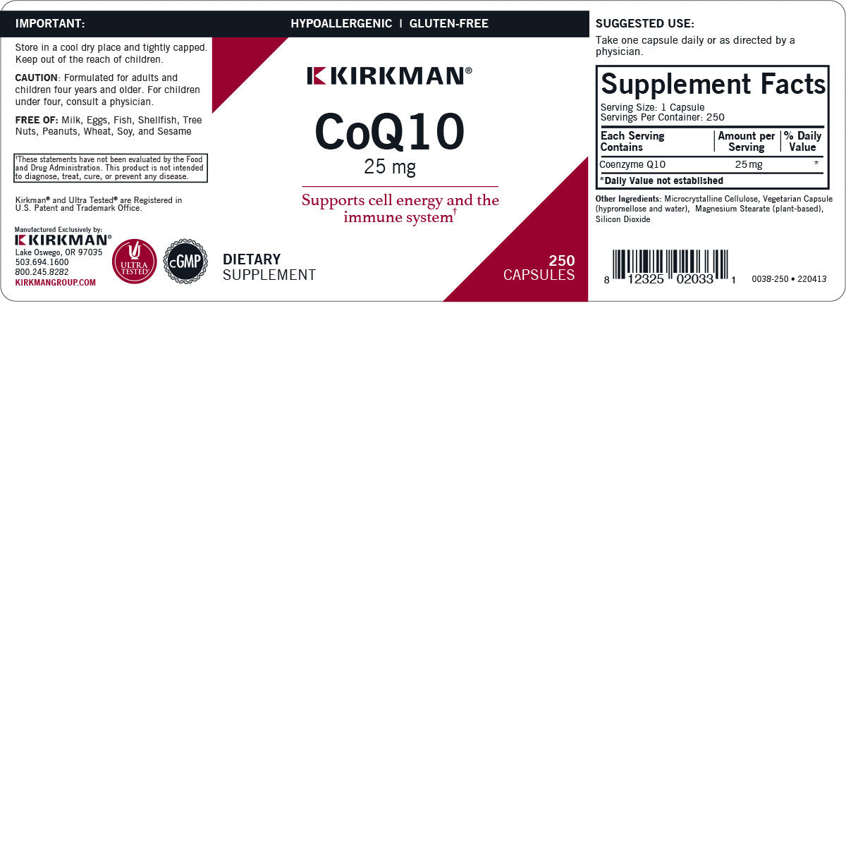 Coenzyme Q10 25 mg (CoQ10) - Hypoallergenic - 250 capsules