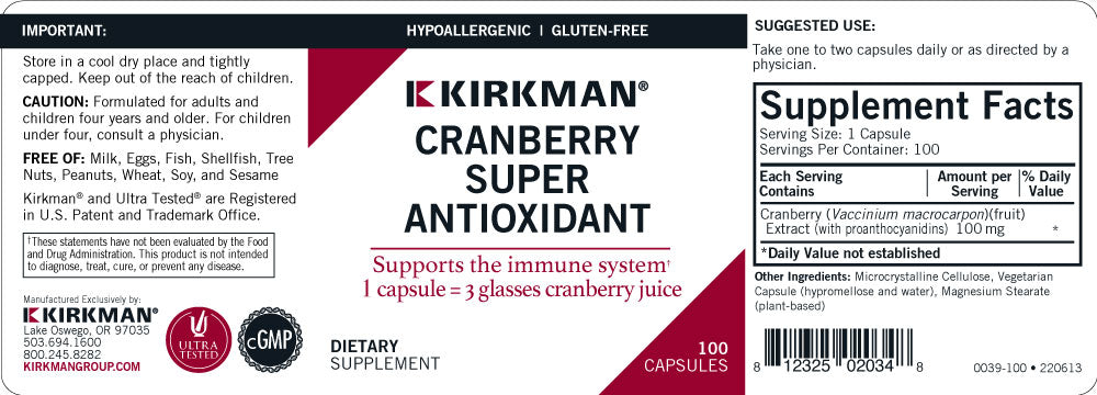 Cranberry Super Antioxidant 100 mg - Hypoallergenic