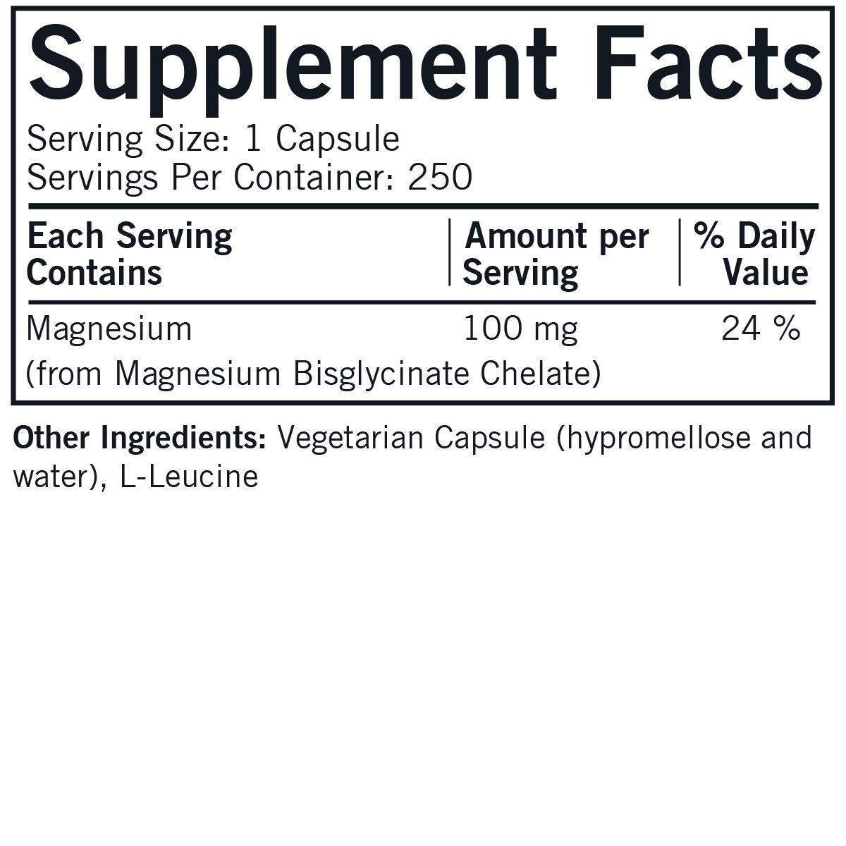 Magnesium Bisglycinate Chelate 100mg 250ct