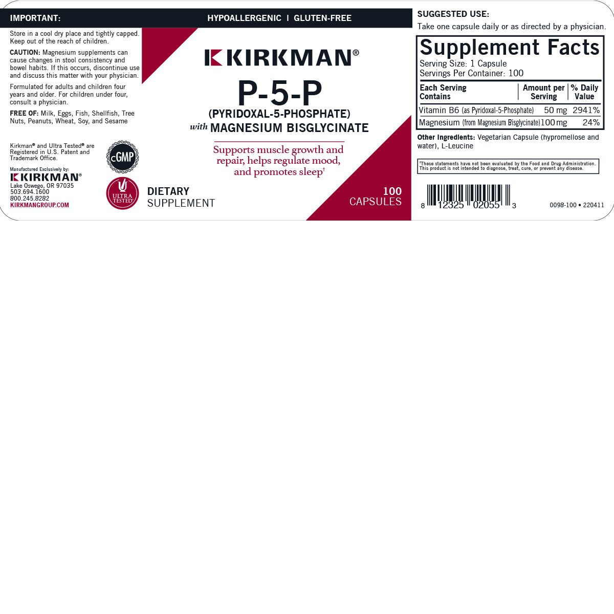 P-5-P (Pyridoxal-5-Phosphate) with Magnesium Bisglycinate - Hypoallergenic