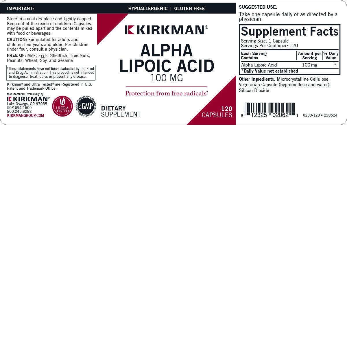 Alpha Lipoic Acid 100 mg - Hypoallergenic