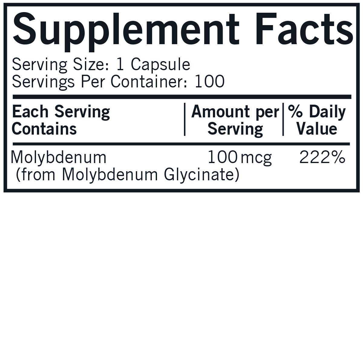 Molybdenum 100 mcg - Hypoallergenic