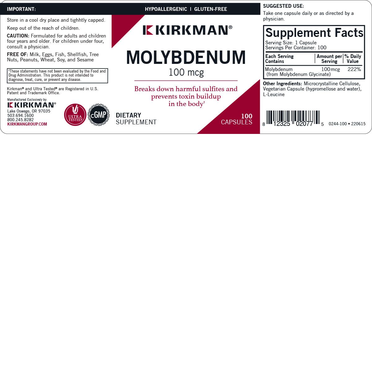 Molybdenum 100 mcg - Hypoallergenic