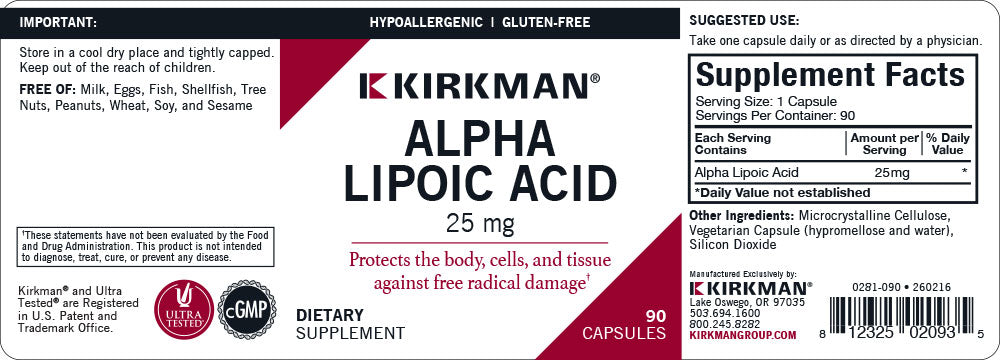 Alpha Lipoic Acid 25 mg - Hypoallergenic