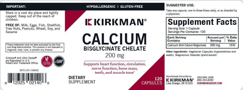Calcium Bisglycinate Chelate 200 mg (without Vitamin D-3) - Hypoallergenic