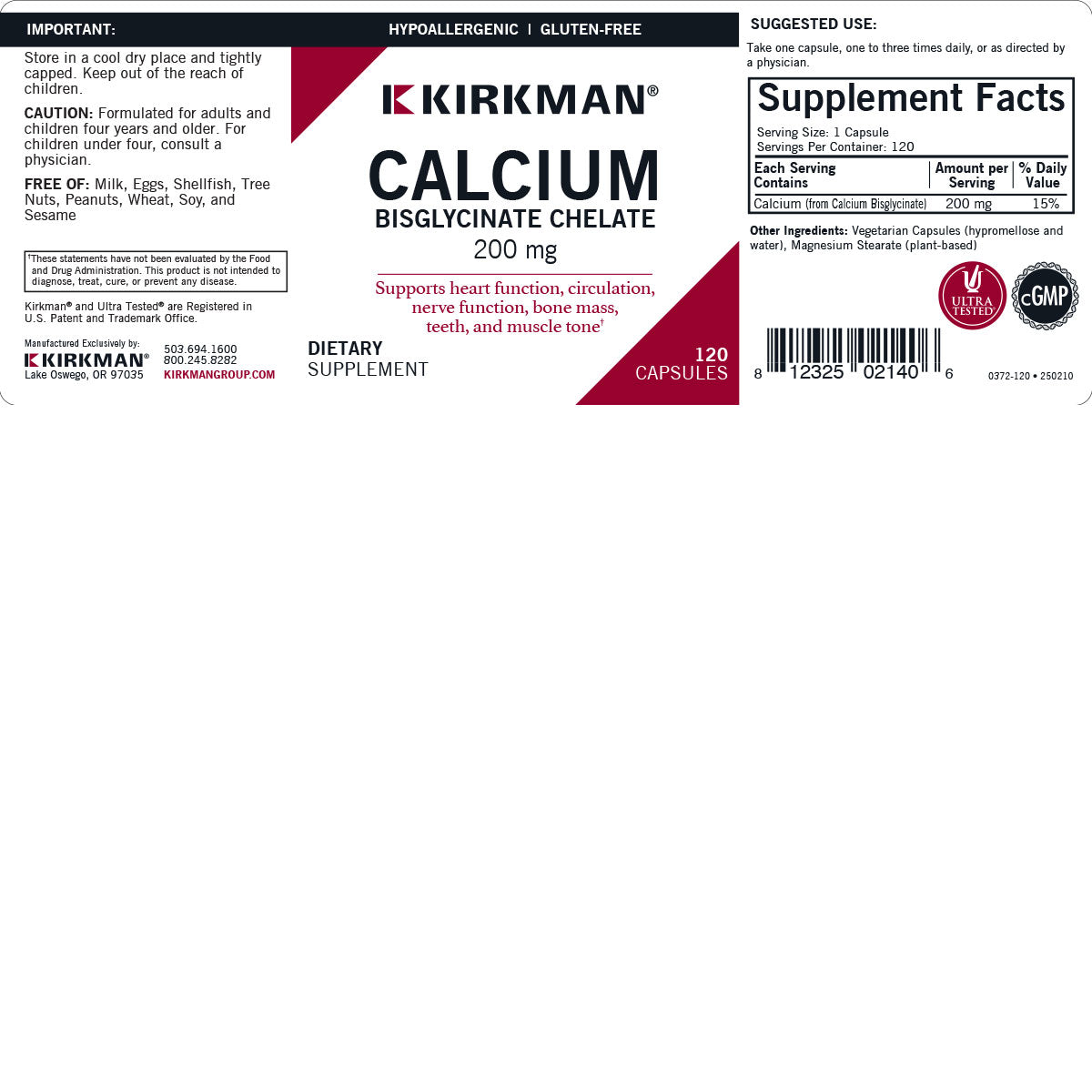 Calcium Bisglycinate Chelate 200 mg (without Vitamin D-3) - Hypoallergenic