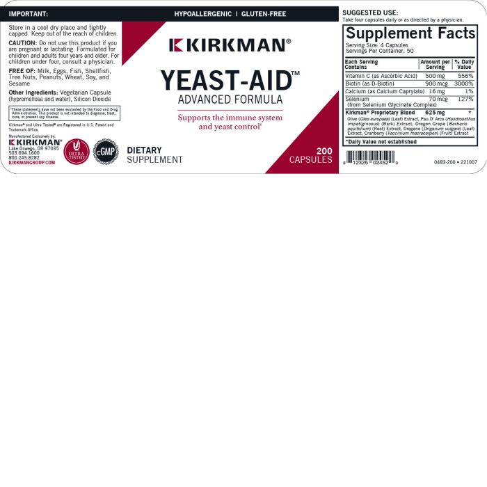 Yeast-Aid Advanced Formula - Hypoallergenic 200 ct.
