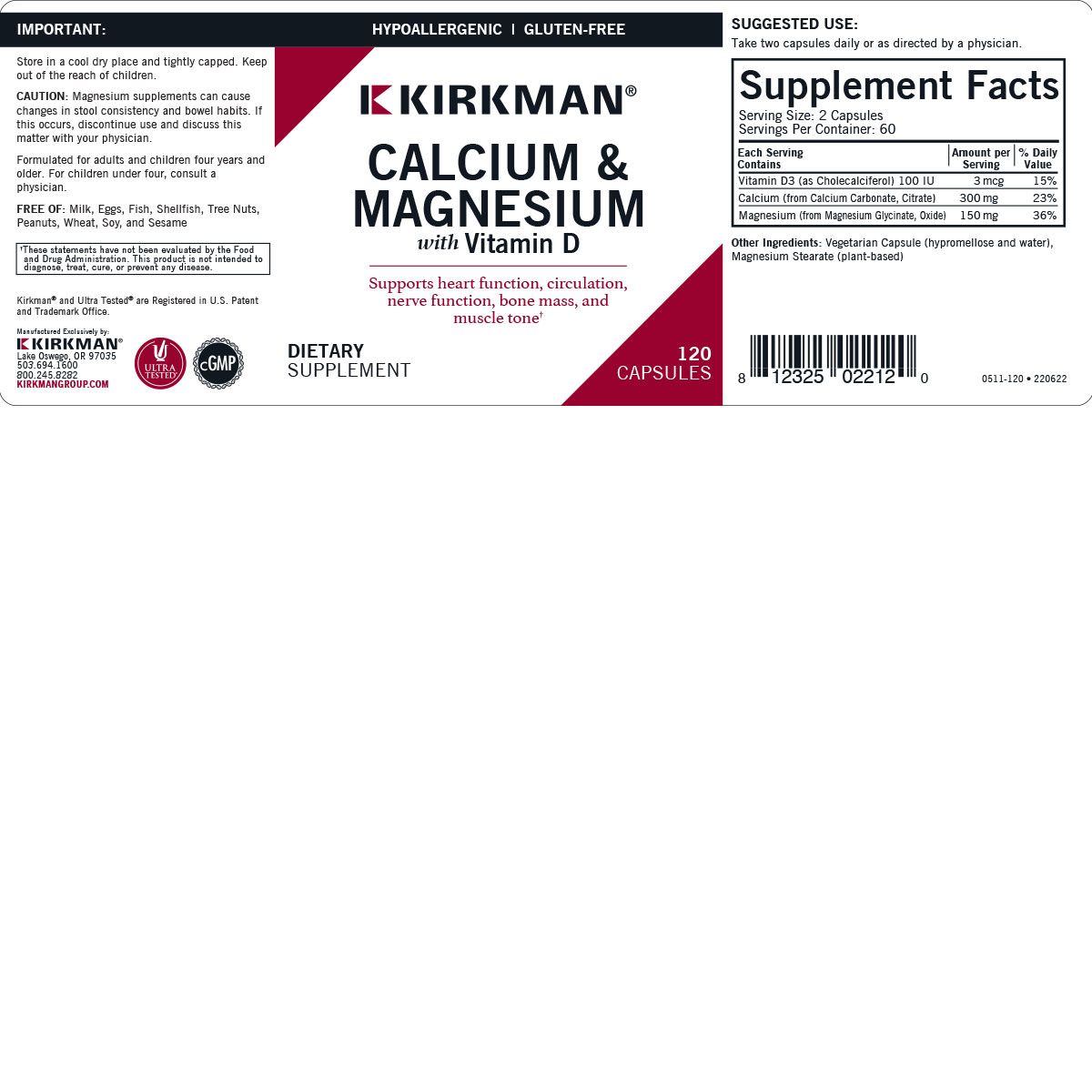 Calcium & Magnesium with Vitamin D - Hypoallergenic