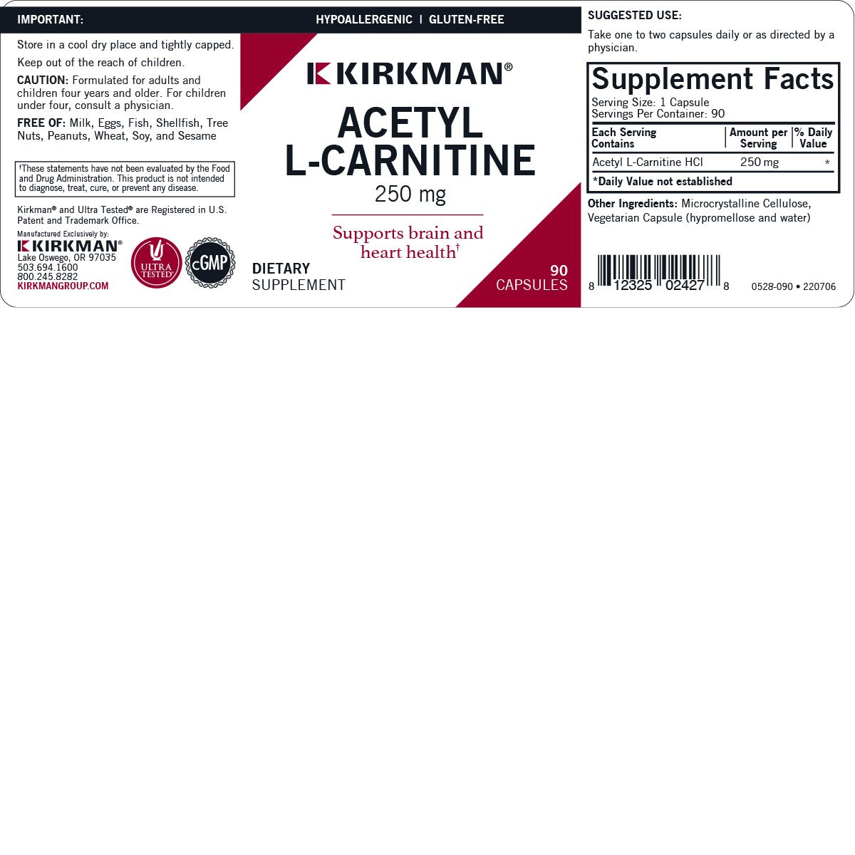Acetyl-L-Carnitine 250 mg – Hypoallergenic