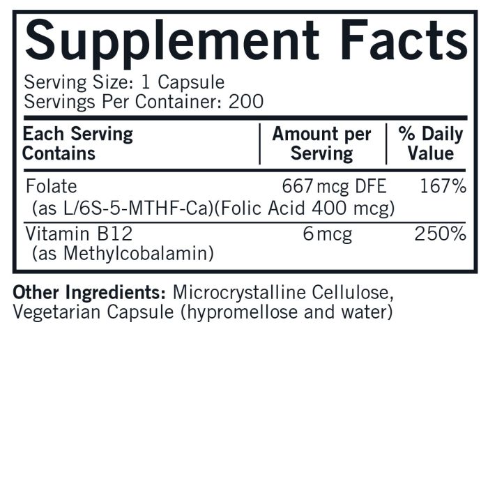 5-MTHF 667 mcg DFE with B12 Capsules