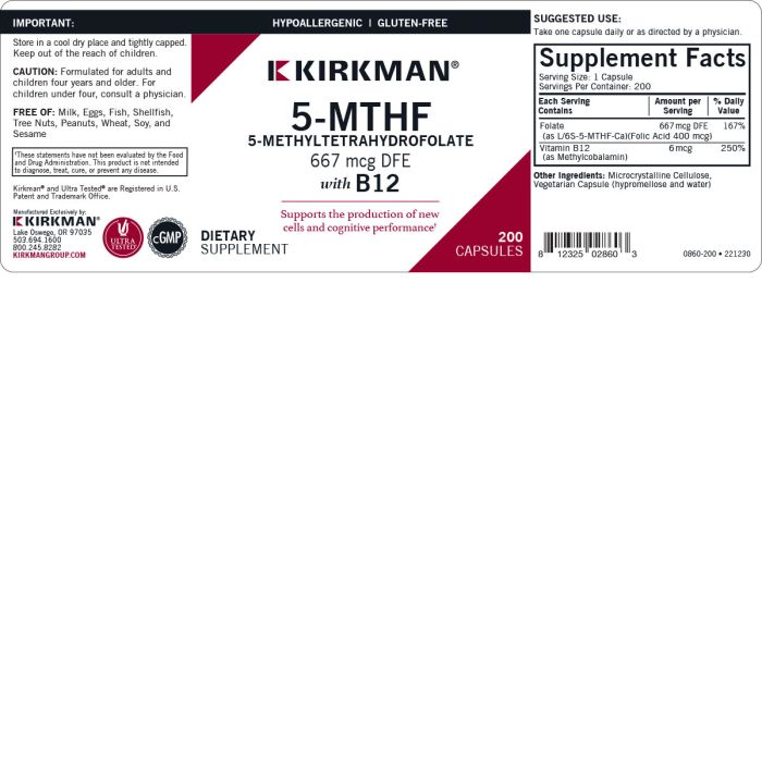 5-MTHF 667 mcg DFE with B12 Capsules