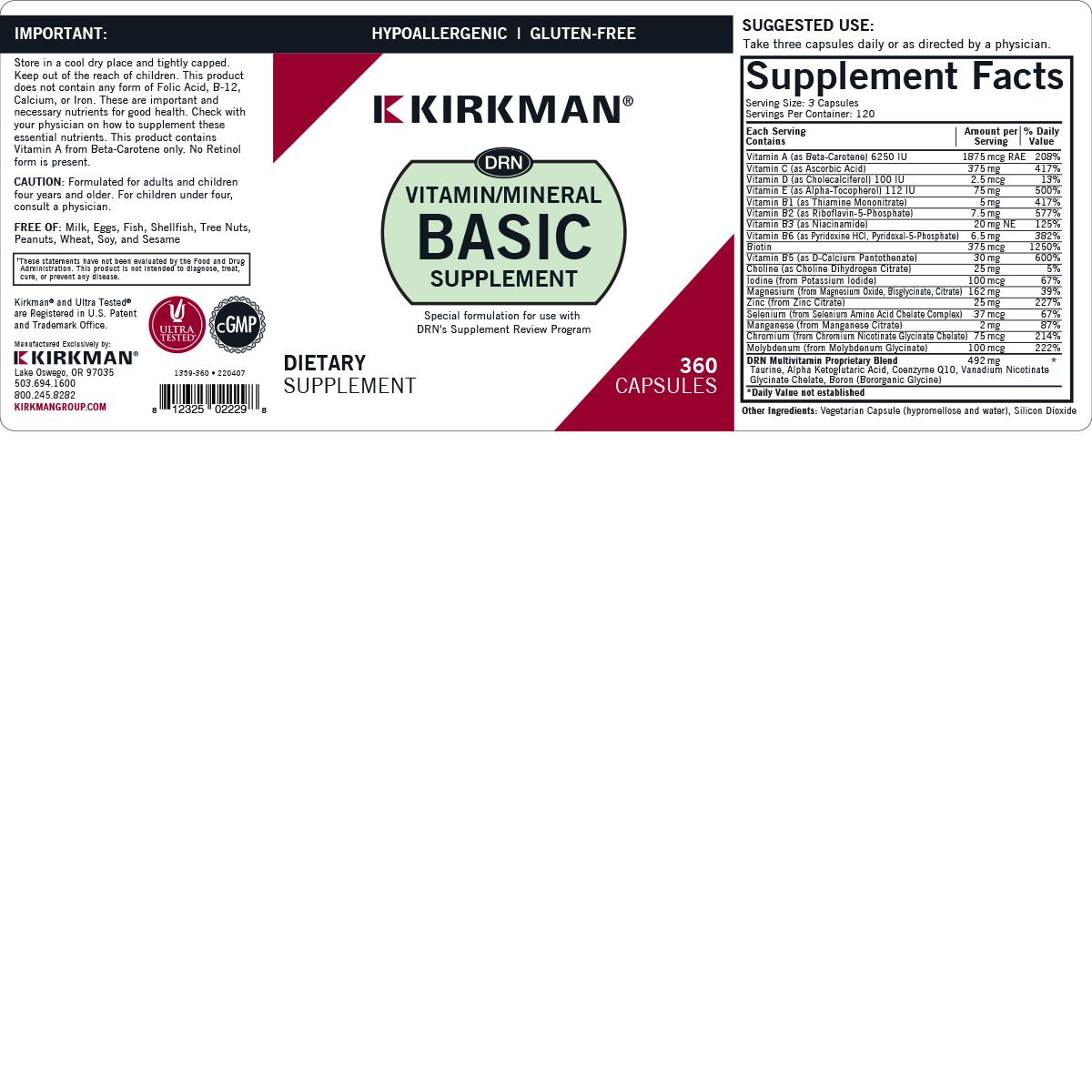 DRN Vitamin/Mineral Basic Supplement - Hypoallergenic