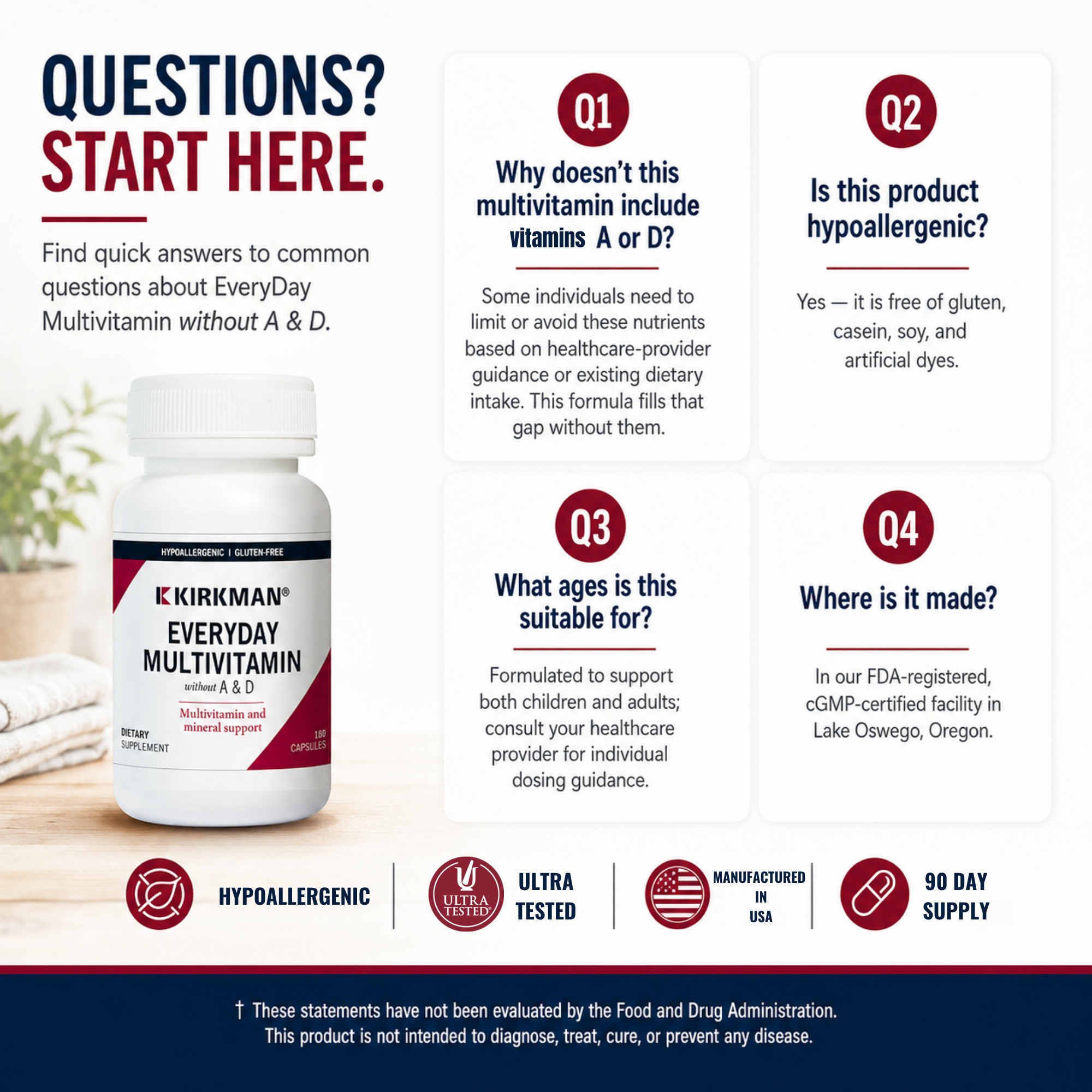 EveryDay™ Multivitamin without Vitamins A & D - Hypoallergenic