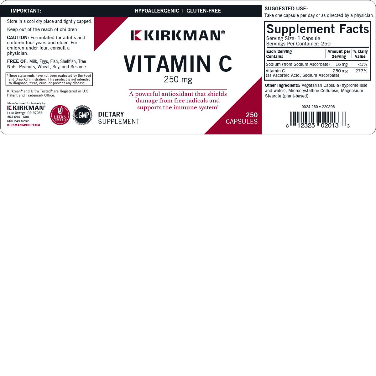 Vitamin C 250mg Hypo Caps 250ct