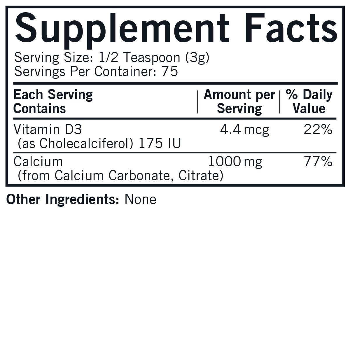 Calcium with Vitamin D-3 Powder - Unflavored - Hypoallergenic - 8 oz.
