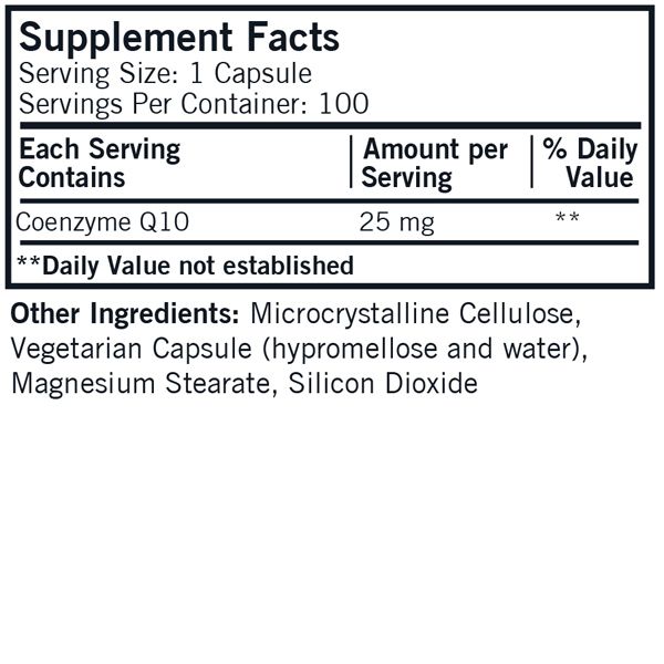Coenzyme Q10 25 mg (CoQ10) - Hypoallergenic - 100 capsules