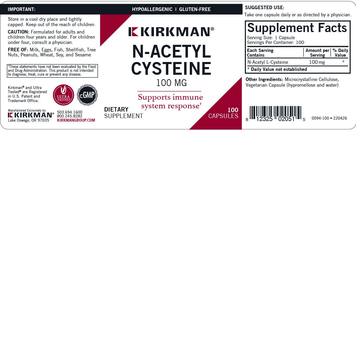 N-Acetyl Cysteine 100 mg Capsules - 100 ct