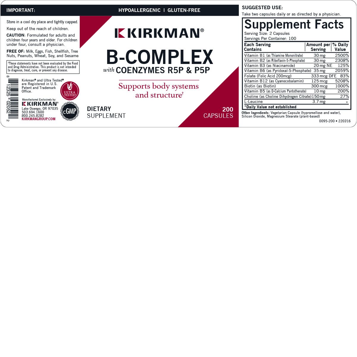 B-Complex with Coenzymes R5P & P5P - Hypoallergenic