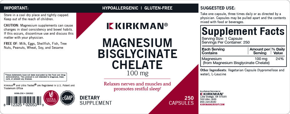 Magnesium Bisglycinate Chelate 100mg 250ct