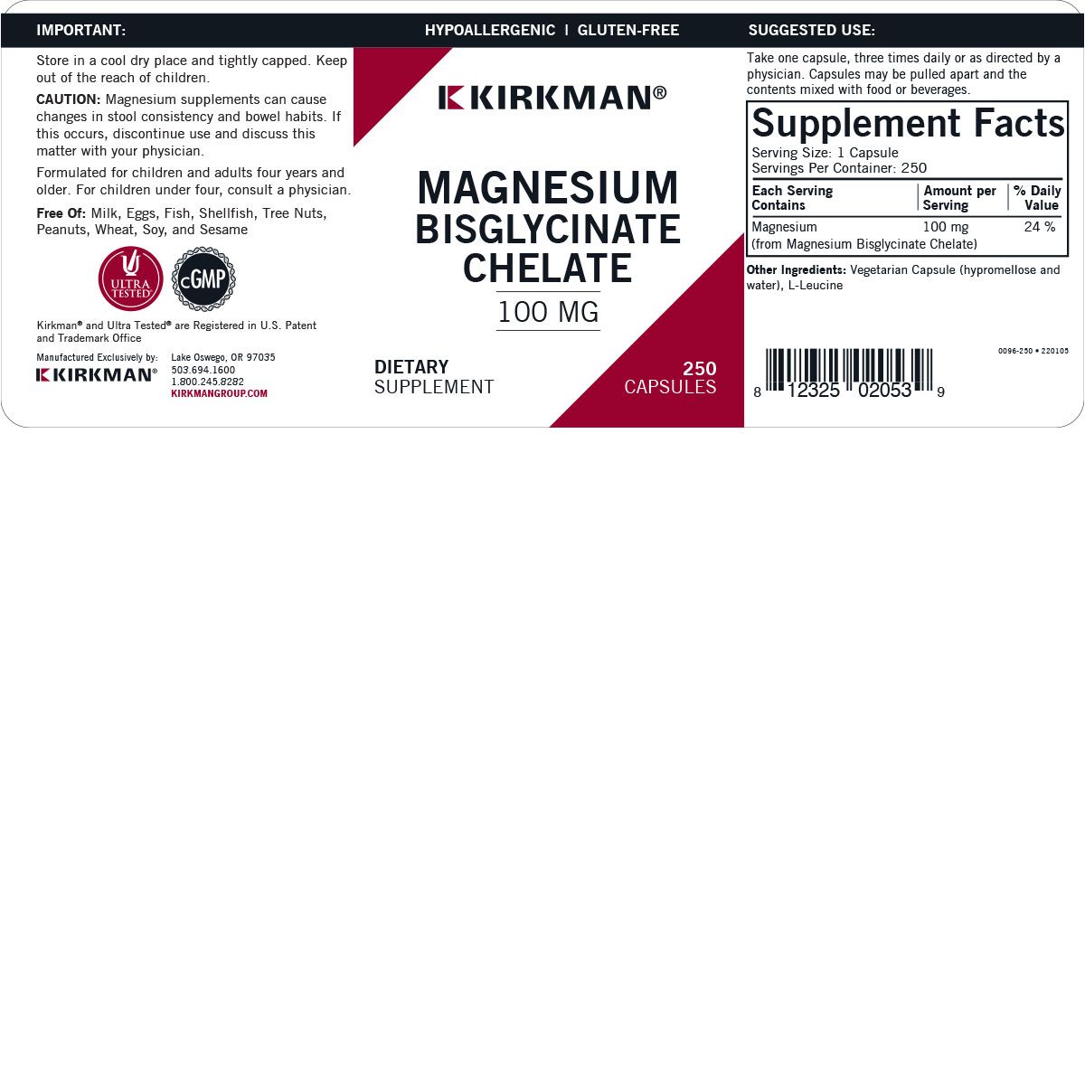 Magnesium Bisglycinate Chelate 100mg 250ct