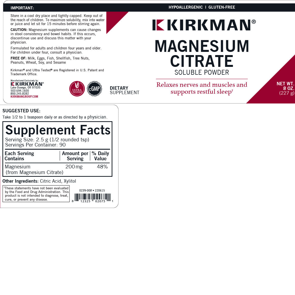 Magnesium Citrate Soluble Powder - Hypoallergenic