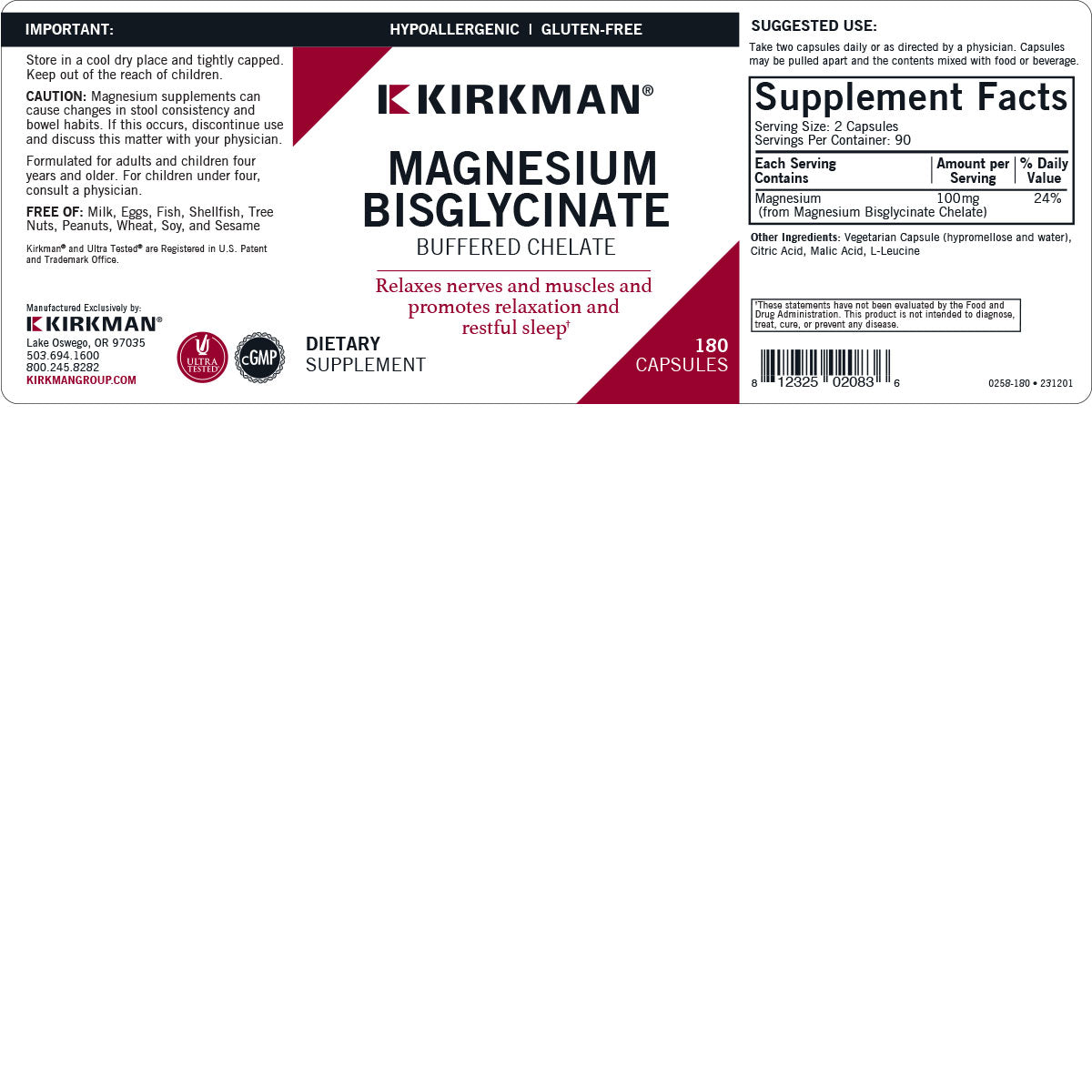 Magnesium Bisglycinate Buffered Chelate 180-ct