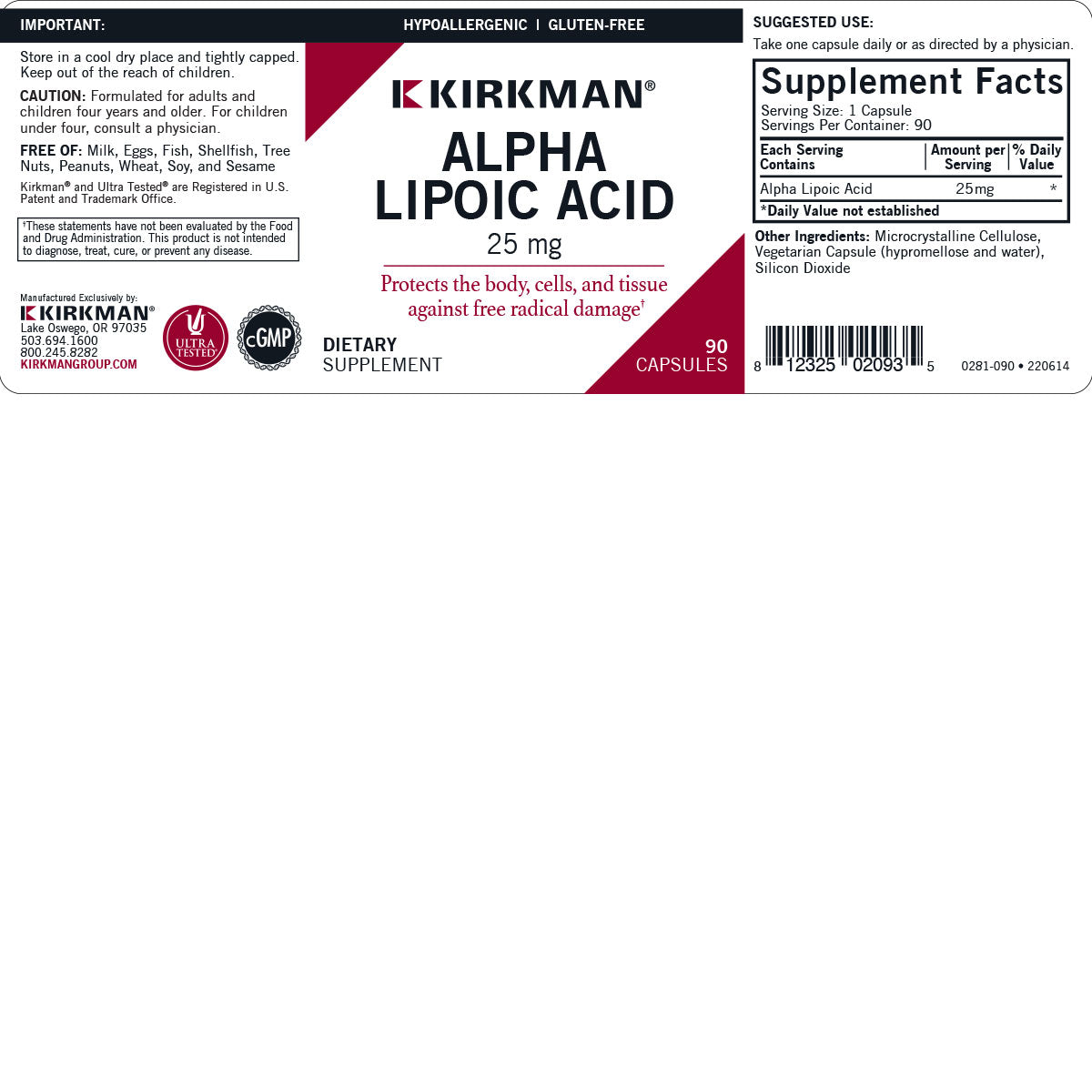 Alpha Lipoic Acid 25 mg - Hypoallergenic