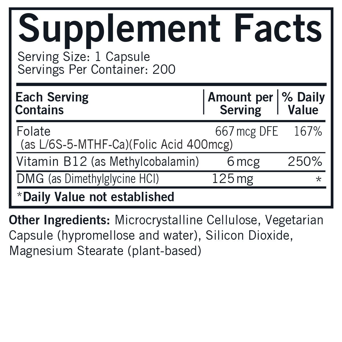 DMG 125 mg with Folate and Methyl B12 - Hypoallergenic