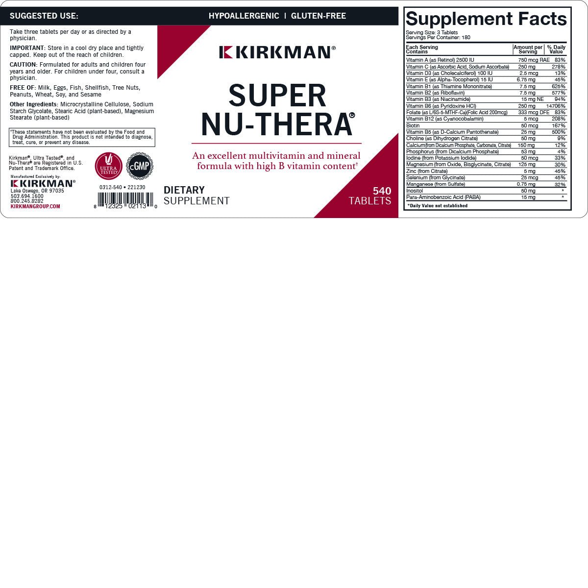 Super Nu-Thera Multivitamin & Mineral Caplets 540ct - OVERSTOCK BUB 11/30/26