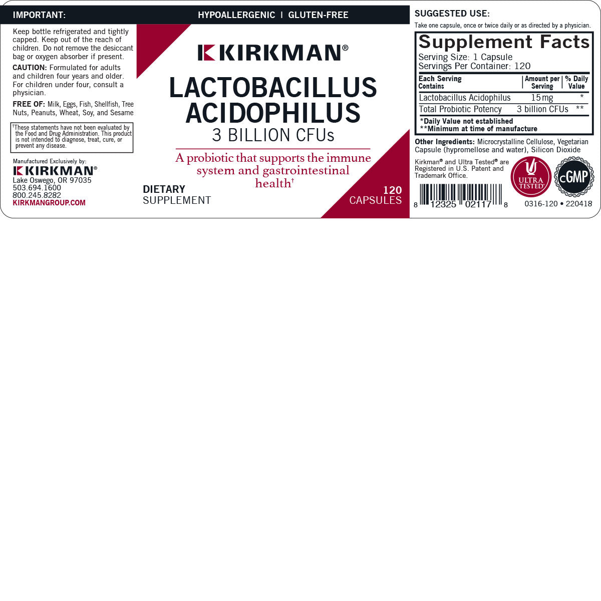 Lactobacillus Acidophilus 3 Billion CFUs