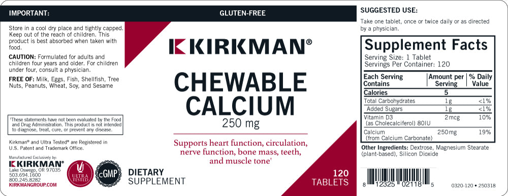 Calcium 250 mg with Vitamin D3 Chewable Tablets