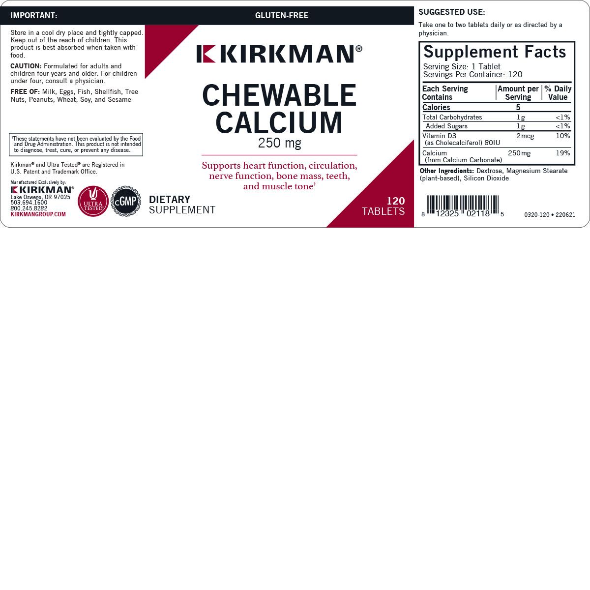 Calcium 250 mg with Vitamin D3 Chewable Tablets