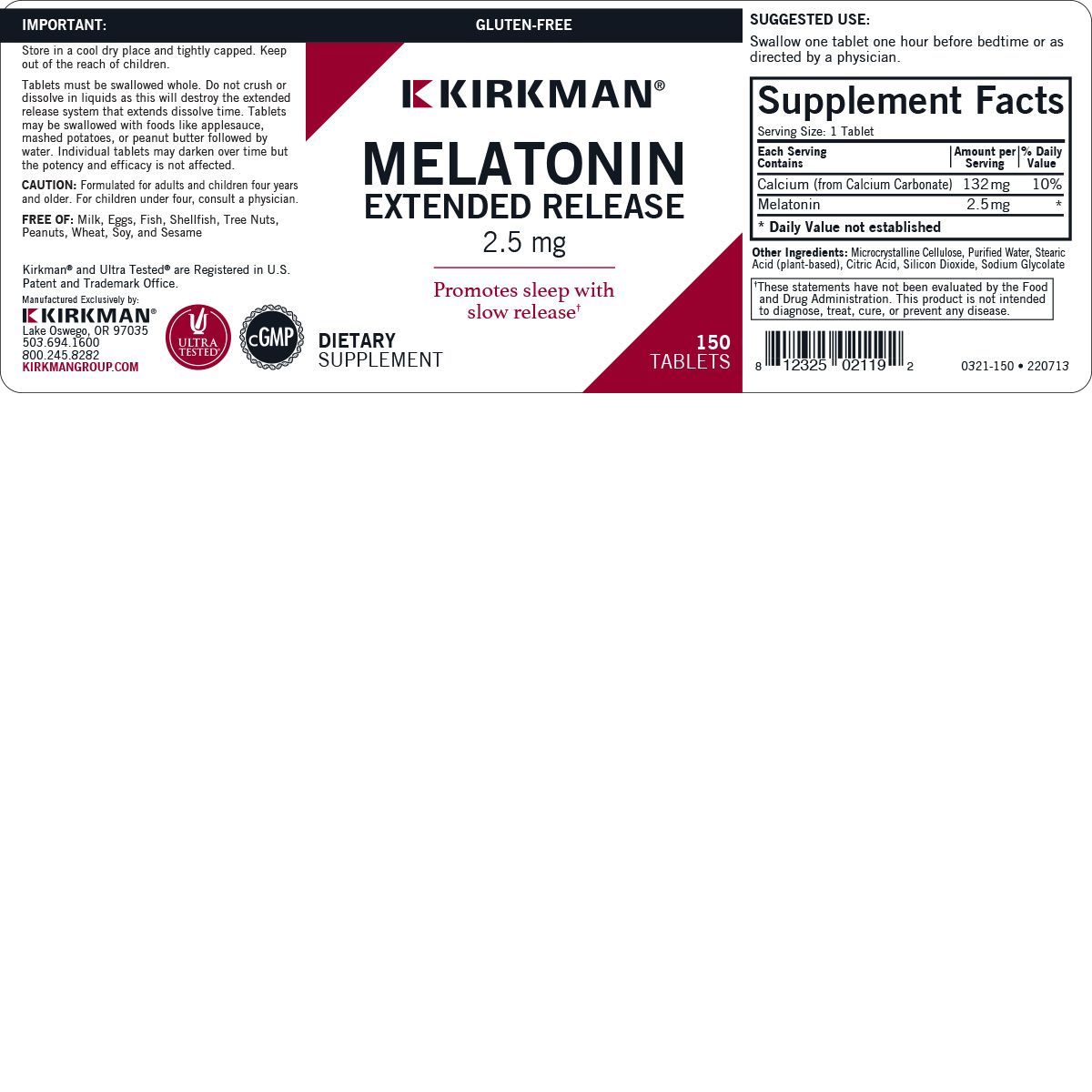 Melatonin Extended Release Tablets 2.5mg 150 ct