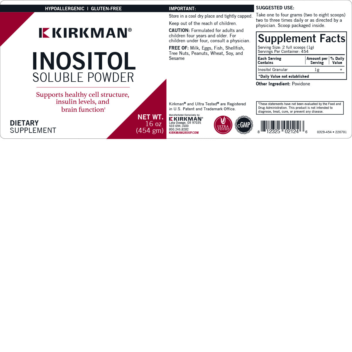 Inositol Pure Soluble Powder - Hypoallergenic