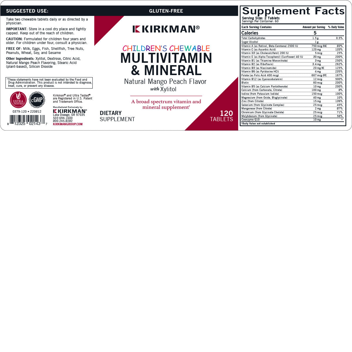 Children's Chewable Multivitamin & Mineral Tablets Peach Mango