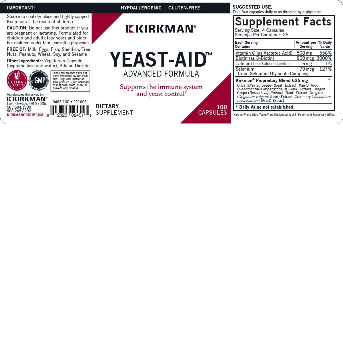 Yeast-Aid Advanced Formula - Hypoallergenic 100 ct.