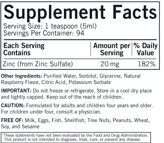 Zinc Liquid-Natural Raspberry Flavor, 16oz