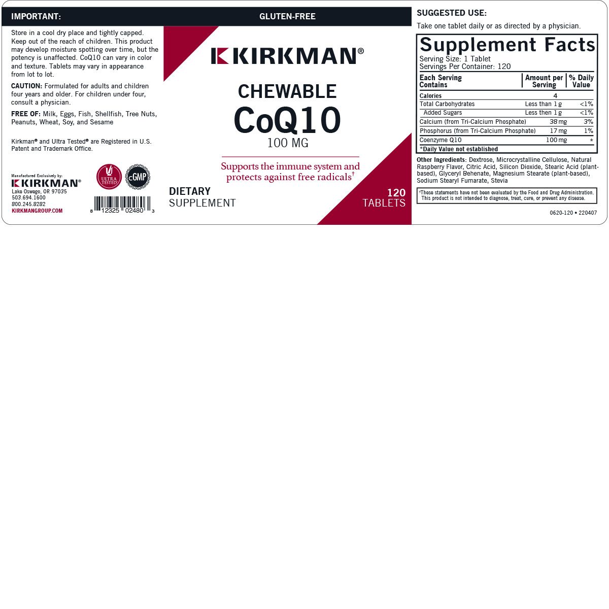 Coenzyme Q10 (CoQ10) 100 mg Chewable Tablets (with Stevia)