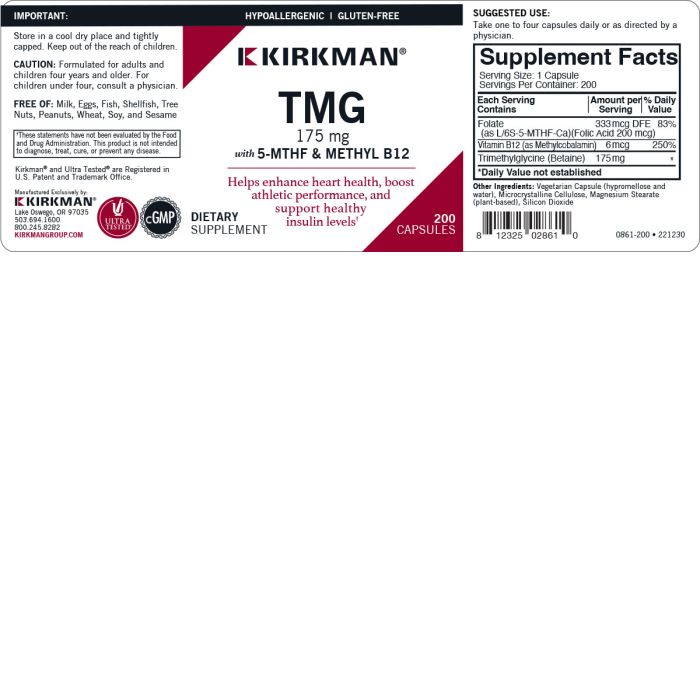 TMG w/ 5- MTHF & Methyl B12 200ct